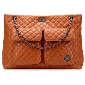 BADGLEY MISCHKA Diana Vegan Leather Tote Weekender Travel Bag Brown